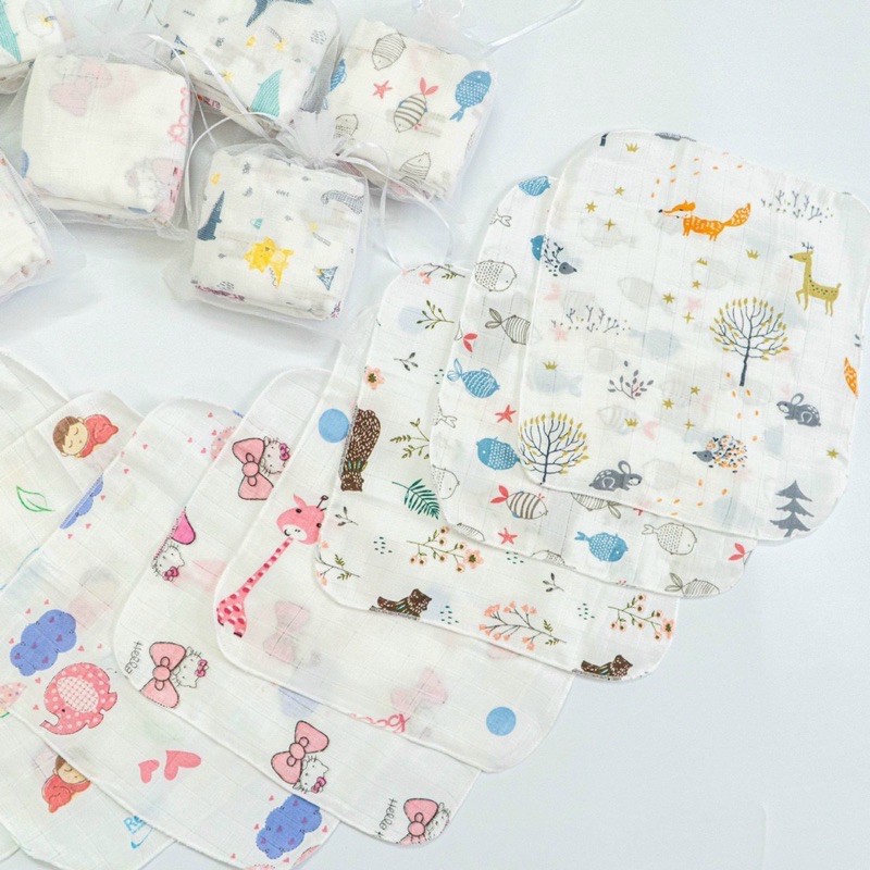 Set 10 khăn xô sữa sợi tre túi lưới