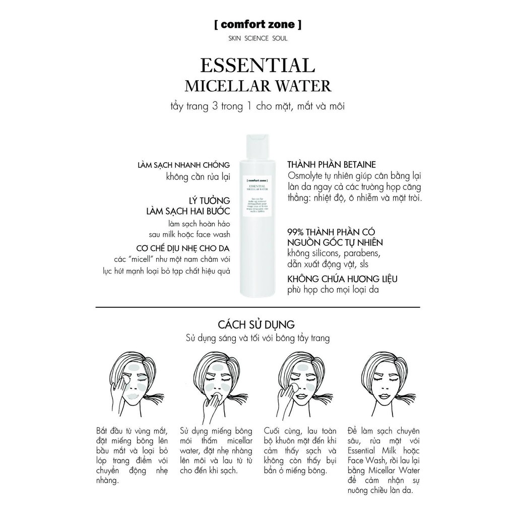 [CHÍNH HÃNG TEM CÔNG TY CZ] Nước tẩy trang Comfort Zone Essential Micellar Water 200ml