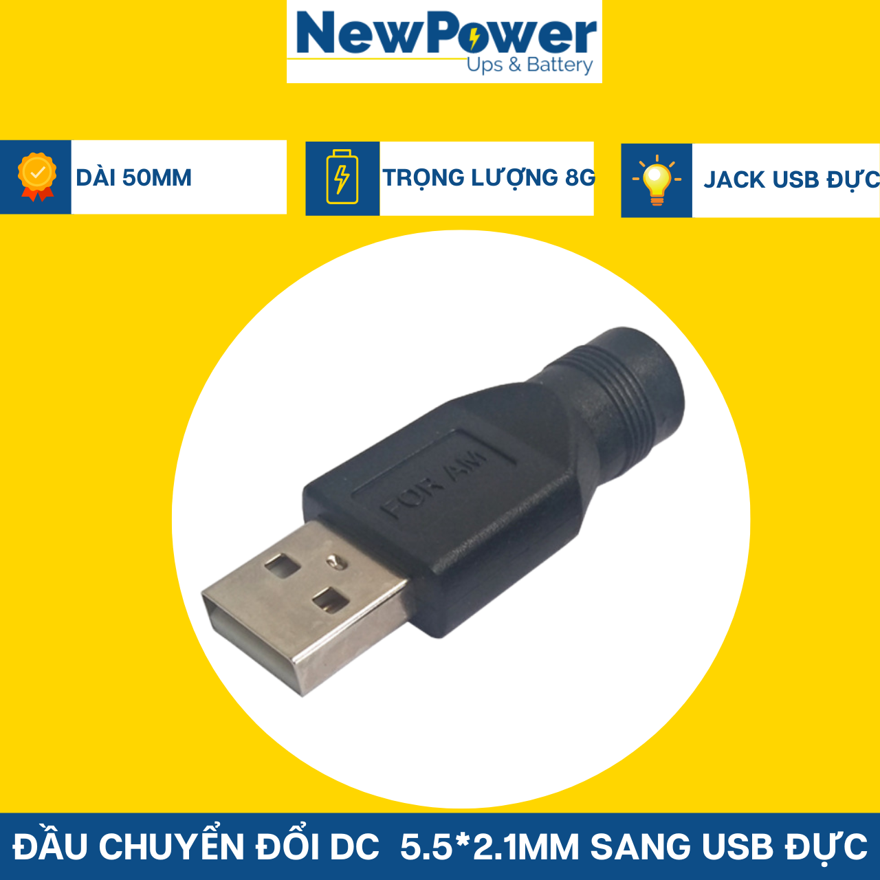 Đầu chuyển đổi DC 5.5x2.1mm sang USB ĐỰC