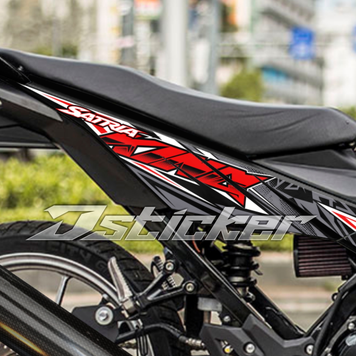 Tem KingDrag - Satria ( Raider ) - tem đỏ rời dán xe đen