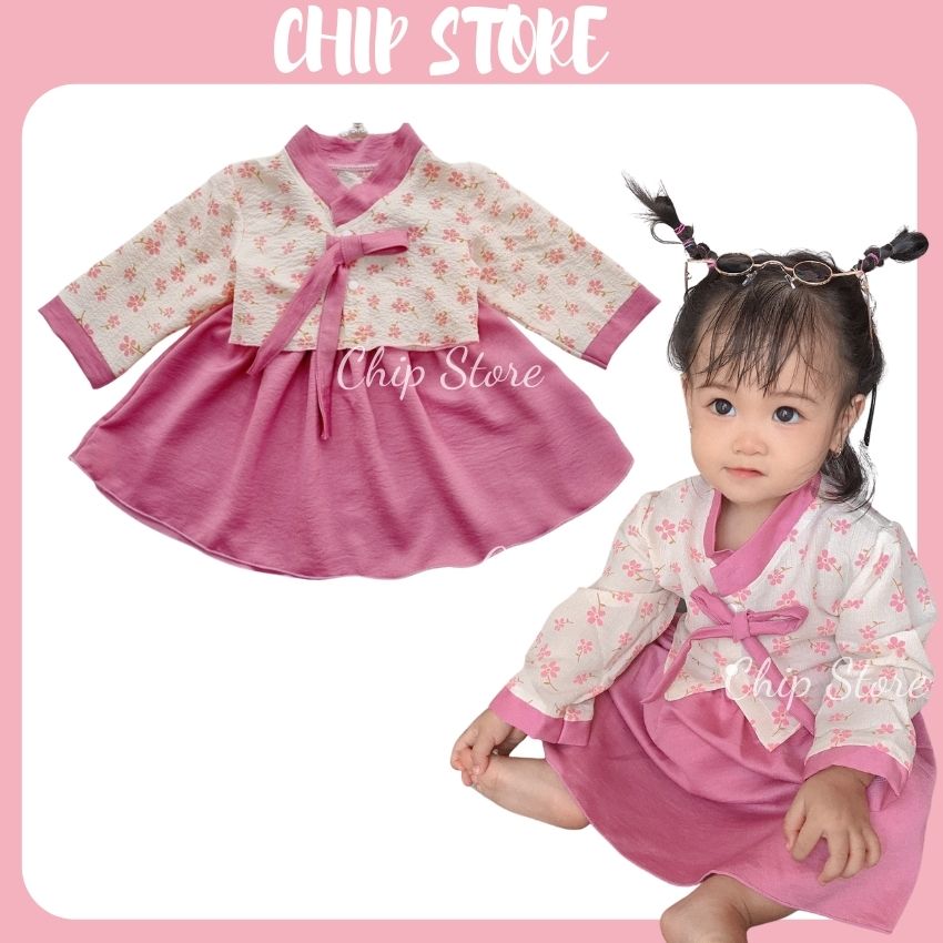 [FREE SHIP] Váy bé gái thiết kế CHIP STORE Hanbok cách tân màu hồng cho bé gái diện Tết siêu xinh kèm ảnh thật mẫu mặc