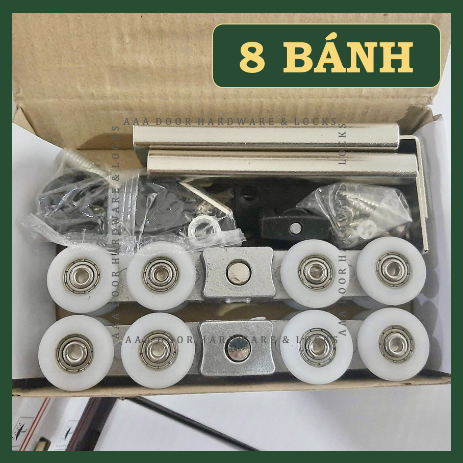 Bộ bánh xe treo con trượt cửa lùa nhôm 4 bánh, 8 bánh