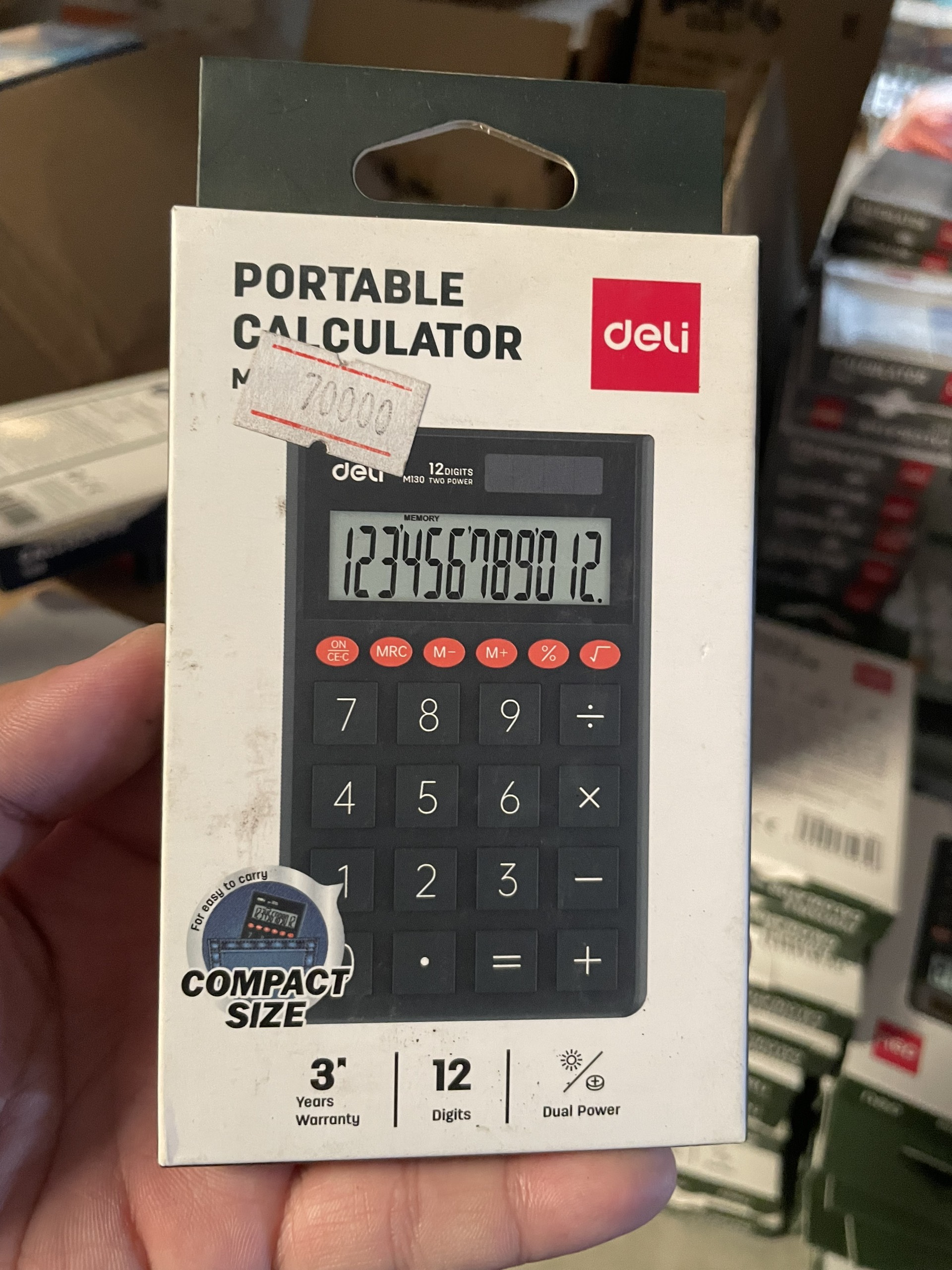 (1 Cái) Máy tính bỏ túi mini 12 số 2 nguồn Deli M130