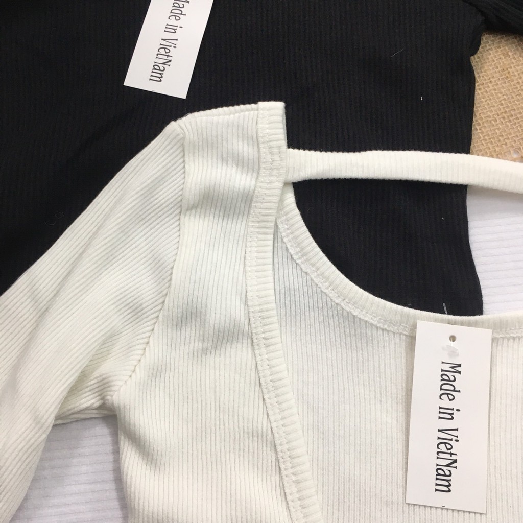 [Ảnh thật] Áo croptop thun gân tay dài hở lưng