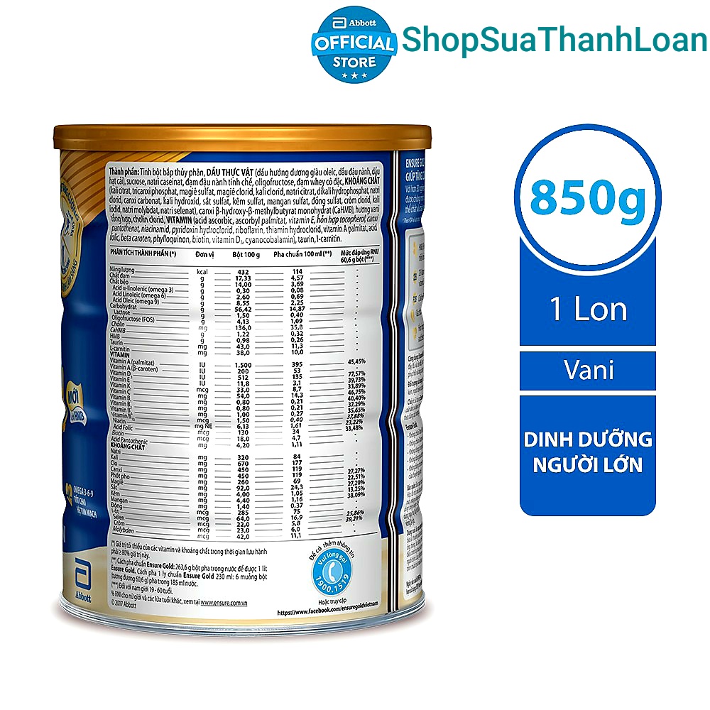 [HSD T3-2026] Sữa Bột Ensure Gold StrengthPro Vani (HMB) - Hộp 850g.