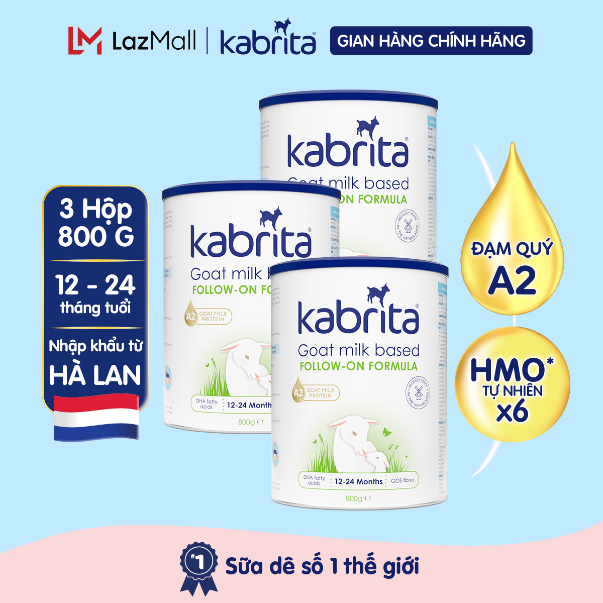 Combo 3 lon sữa dê Kabrita số 2 cho trẻ từ 12 - 24 tháng
