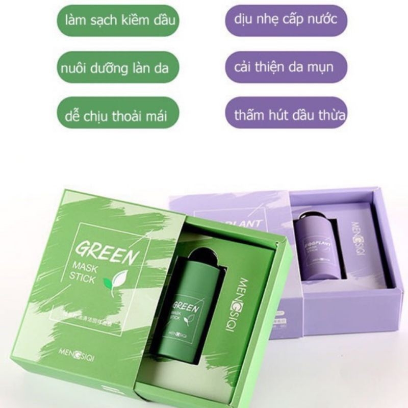 Mặt nạ đất set trà xanh Dạng Lăn - Nạ Đất Set Cà Tím Trắng Da- Se Khít Lỗ Chân