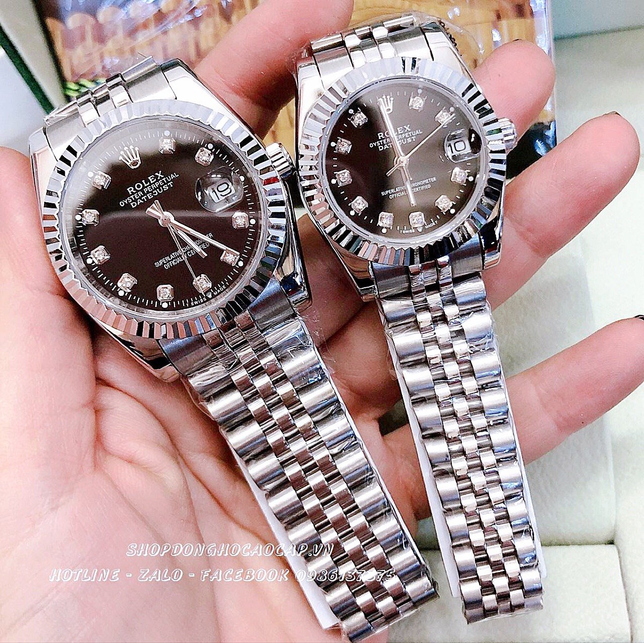 [HCM]Đồng Hồ Rolex Nữ Mặt Khía Bạc Đen 32mm-36mm