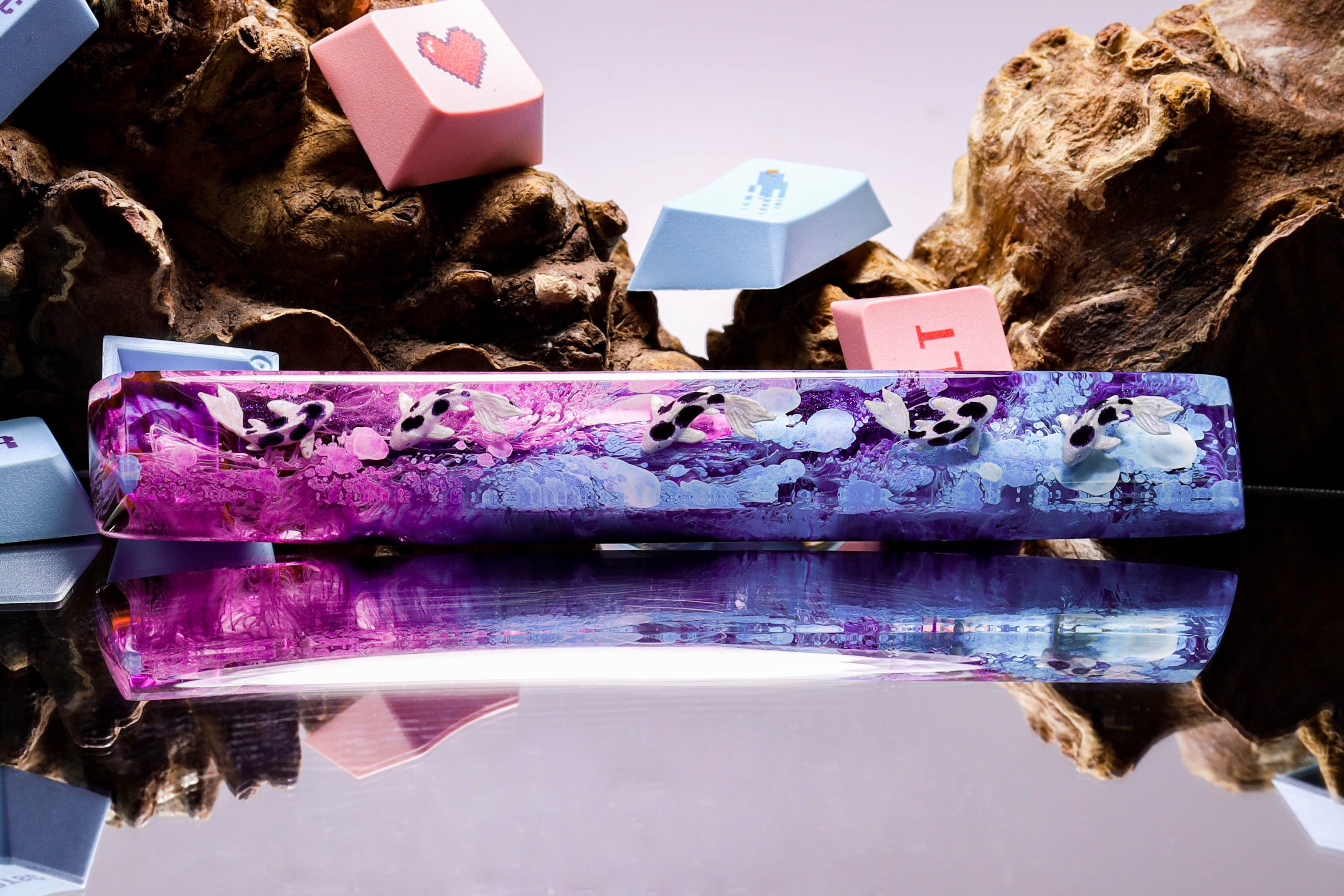 Keycap spacebar cá koi tím xanh, nút bàn phím cá koi đẹp, OEM profile