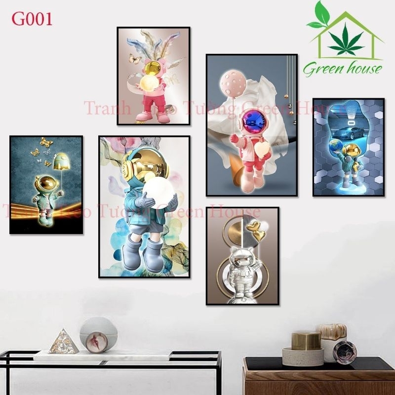 Set 6 Tranh Dán Tường Gấu Bearbrick/ Kaws Cao Cấp Trang Trí Decor