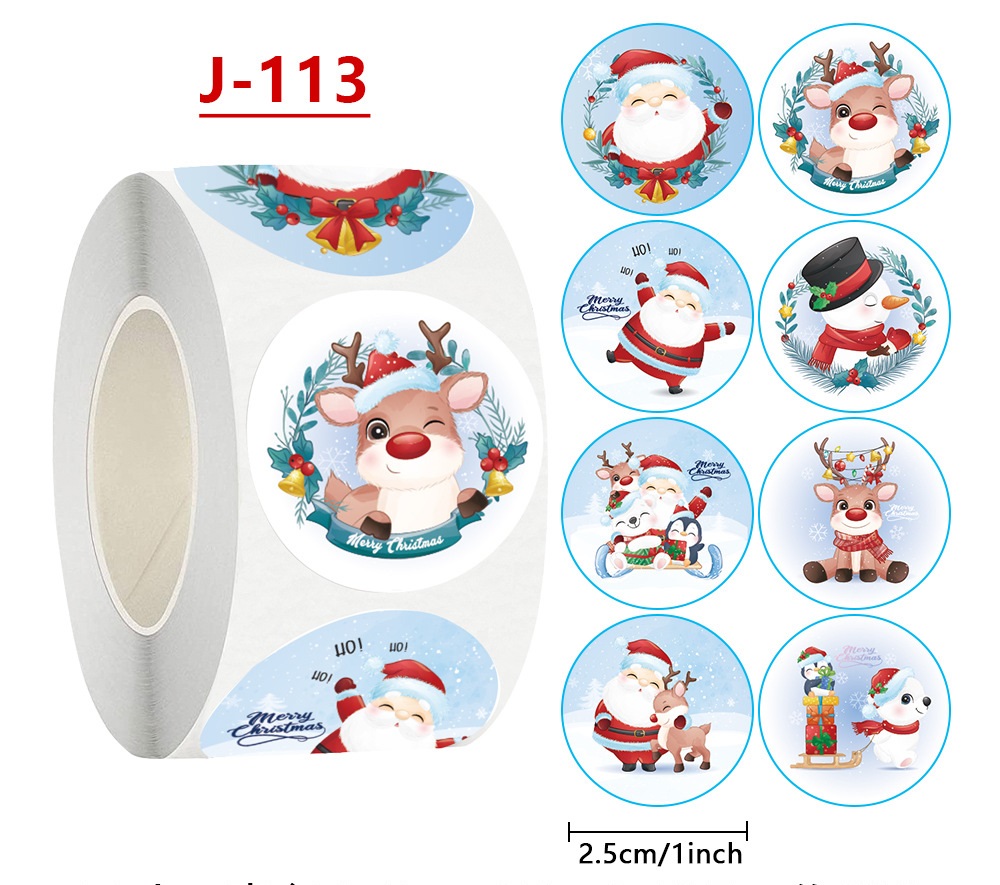 Cuộn 500 tem Sticker Hình  Noel dễ thương  - 2.5cm