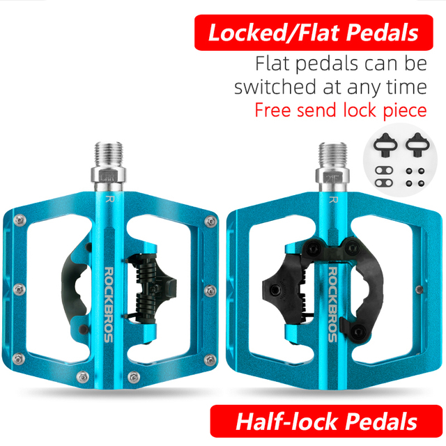 ROCKBROS Mountain Bike 2in1 Multifunctional Locking Pedals Locking Pedals Flat Pedals Come with cleat Bicycle Palin Pedals Aluminum Pedals Bearing Riding Accessories
