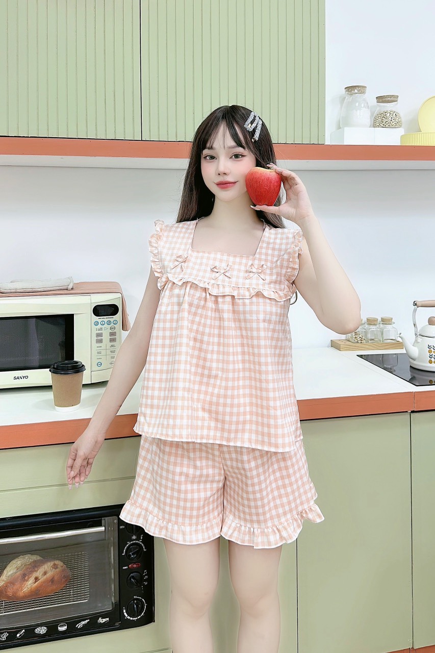 Đồ Ngủ Đùi Caro Vải Kate Lụa Freesize Dưới 54kg