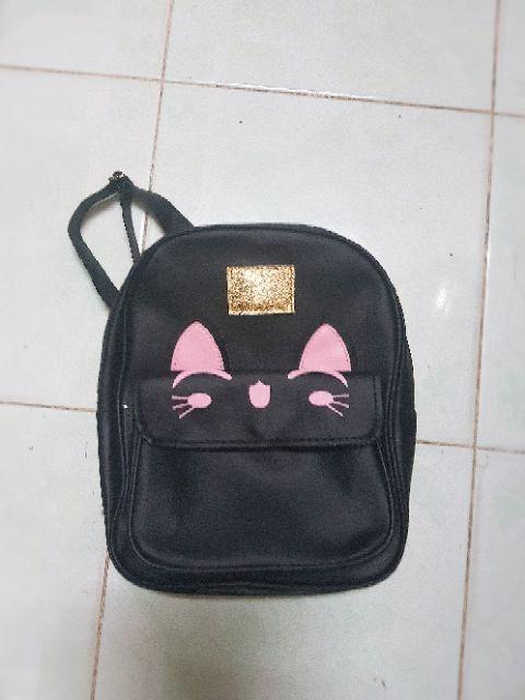 [HCM]Balo Da Mèo 2 Ngăn Tai Hồng Cute (vừa A5)