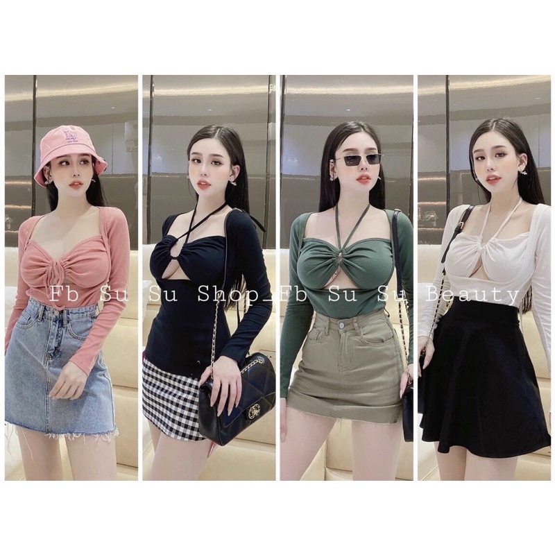 Áo thun gân from body tay dài có mút ngực