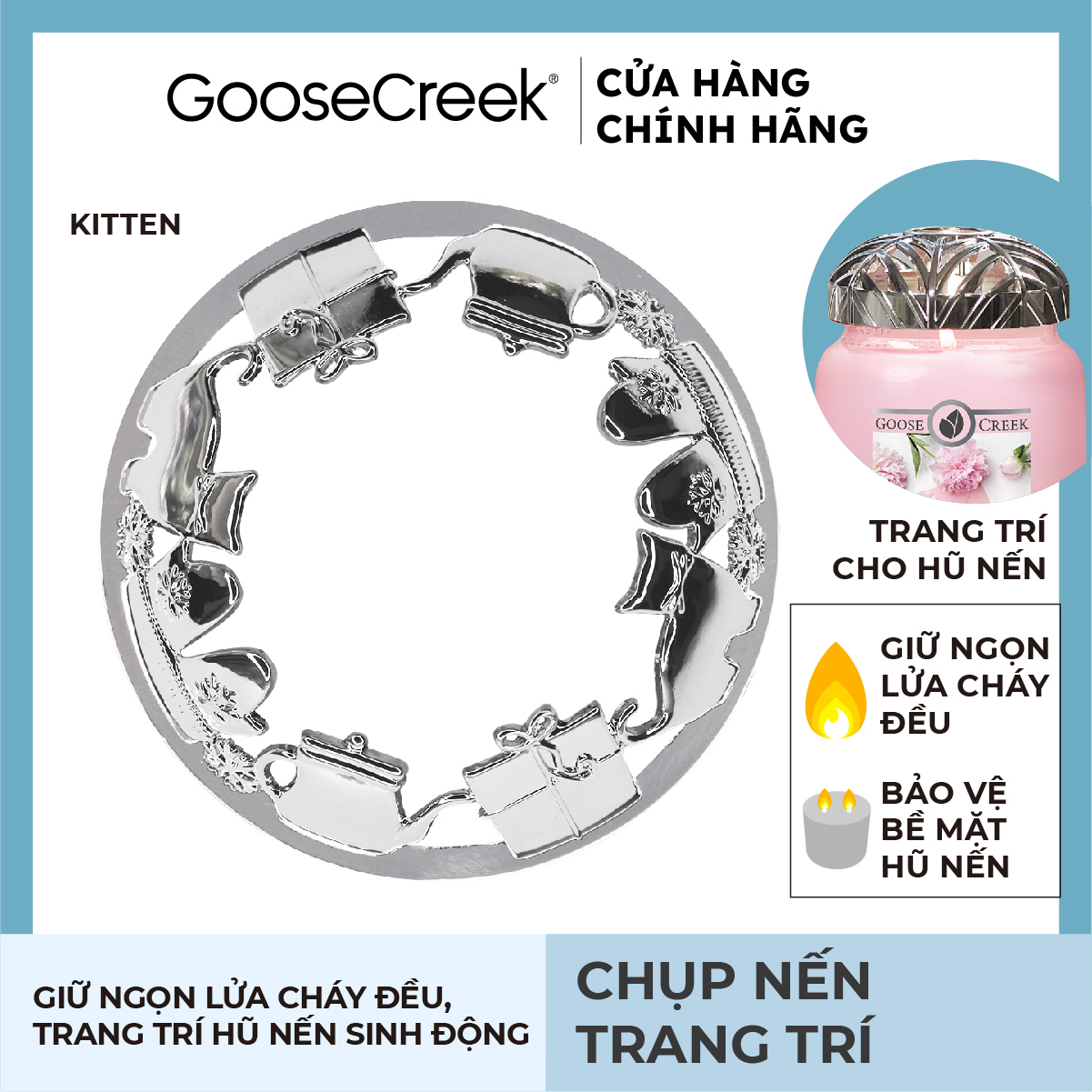 Chụp nến trang trí - Matte Silver Kitten