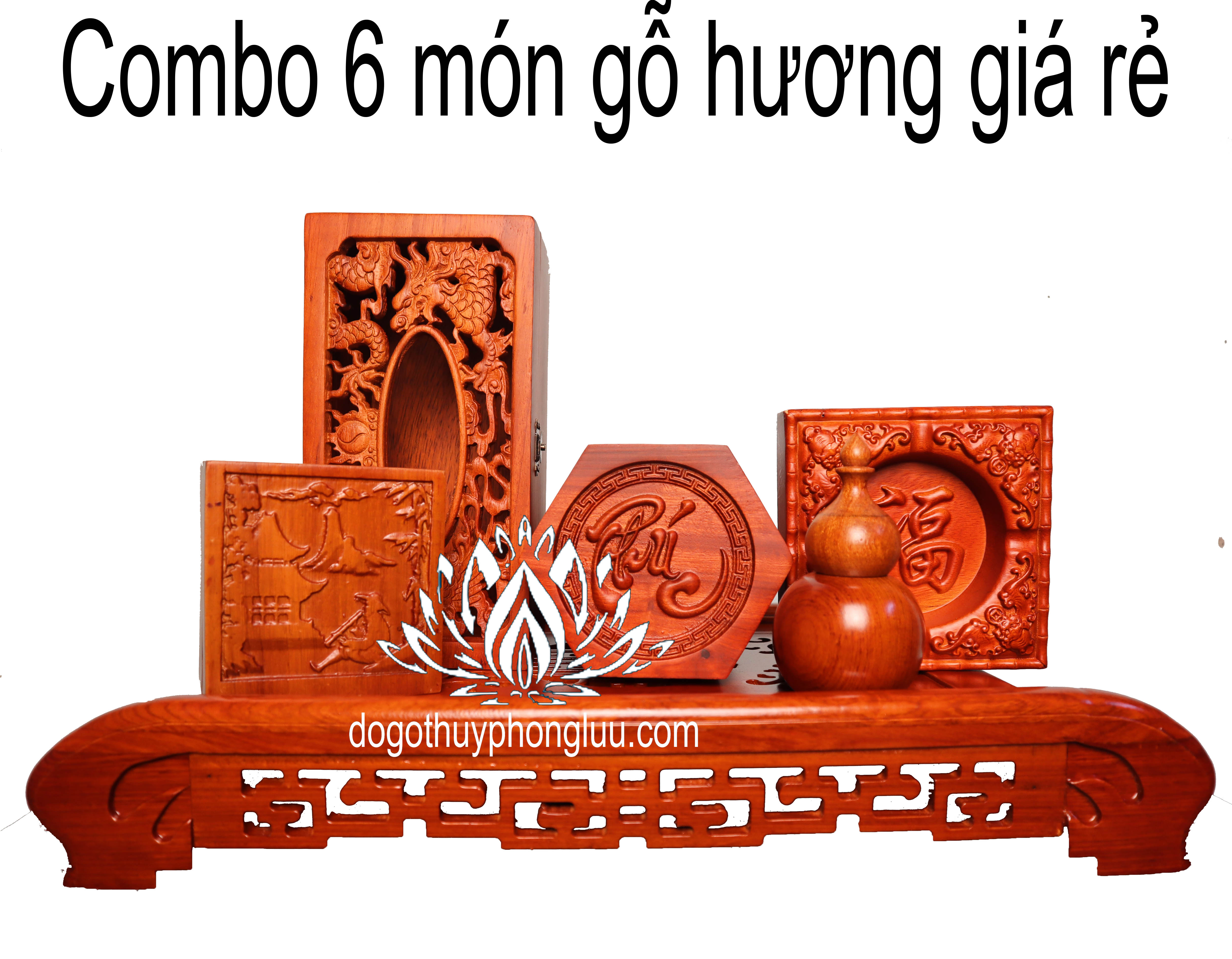 Combo 6 món giá rẻ khay trà,gạt tàn,hộp giấy,hộp đựng chè,ống tăm,hộp đựng nhỏ gỗ hương cao cấp