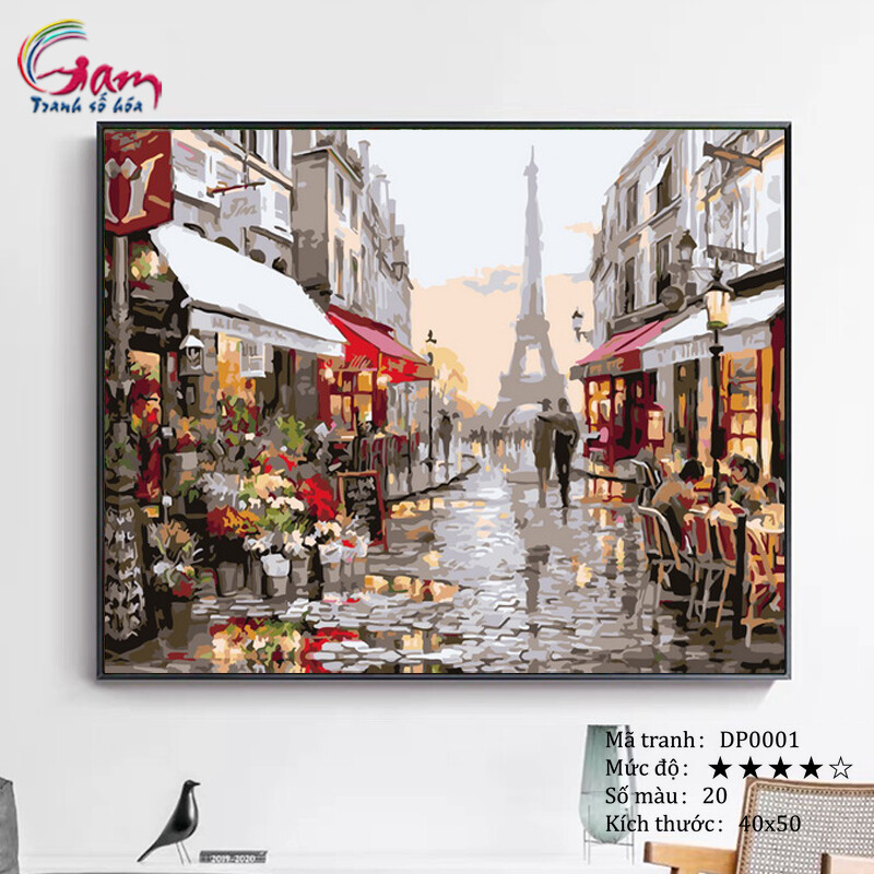 Paint by numbers kit with frame for adults - No DP0001 Paris Street Eiffel tower Painting For Home Wall Decor, New Hobby And Gift