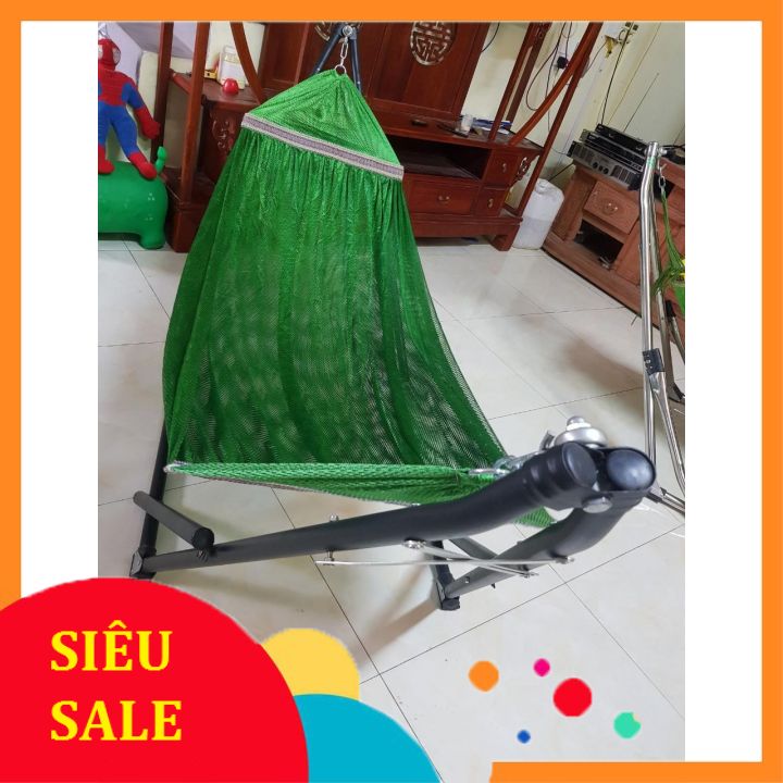 Bộ võng xếp khung sắt sơn tĩnh điện màu đen (có ảnh thật)