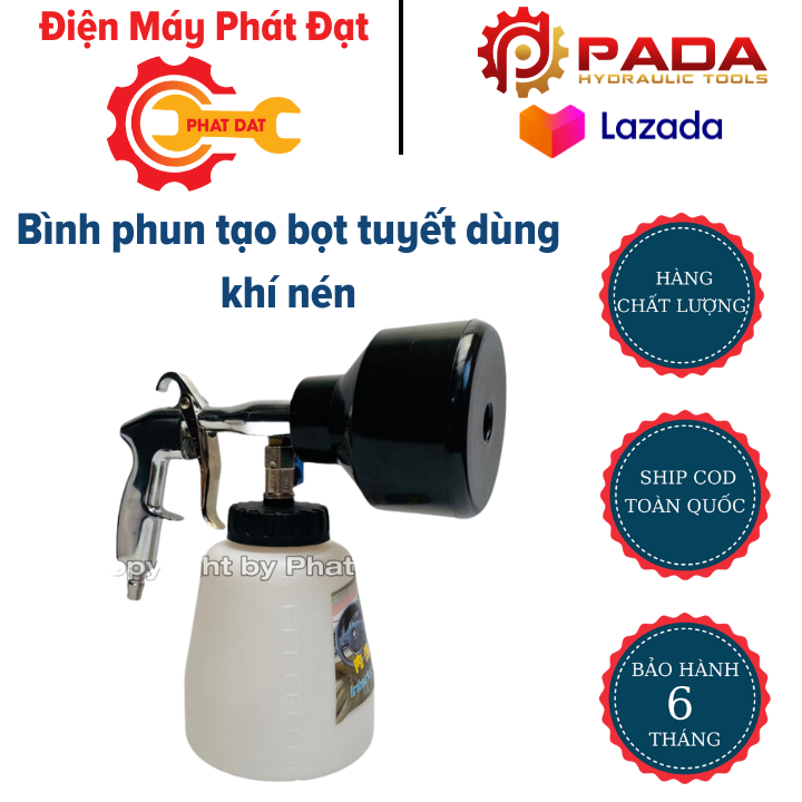 Bình phun tạo bọt tuyết dùng khí nén 1000ml-Đầu đen-Tặng kèm 100ml dung dịch nước rửa xe không chạm
