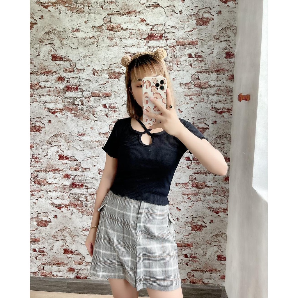 [EIGHTYK] Áo Croptop Tay Ngắn Phối Dây