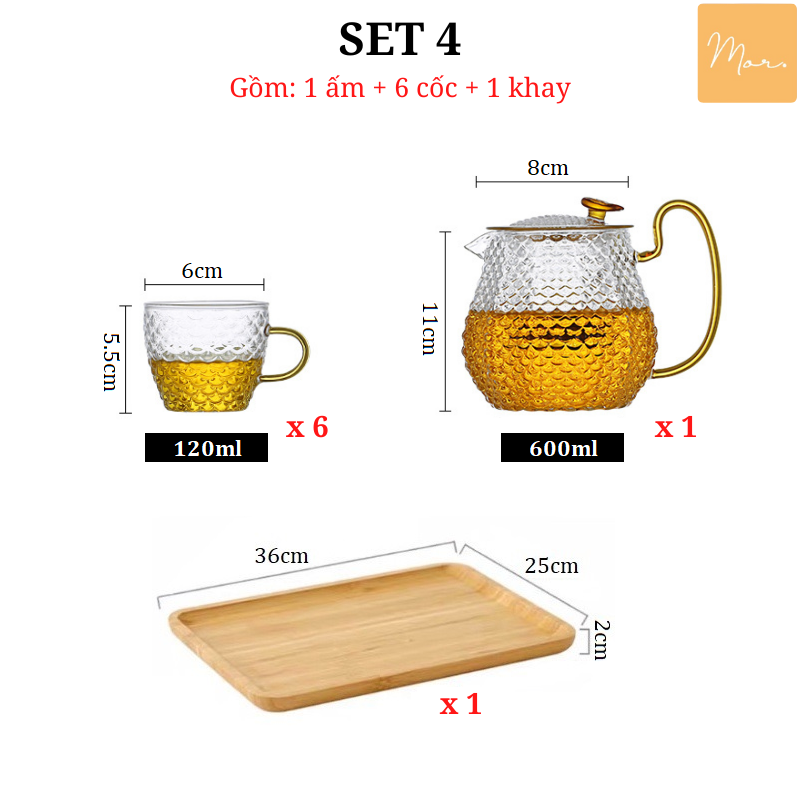 Bộ ấm trà thủy tinh chịu nhiệt -