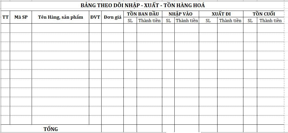 Sổ theo dõi Nhập xuất tồn hàng hoá ( sổ A4 in 1 mặt)