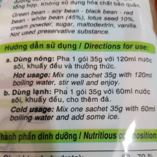 Bột năm thứ đậu Hạt Sen Bích Chi - Có đường - 10 gói