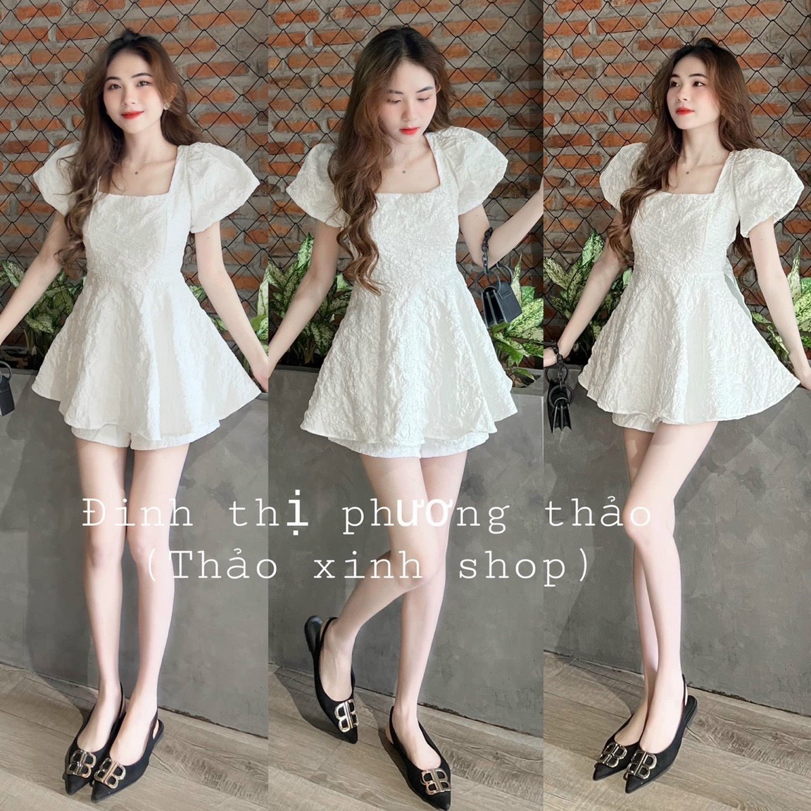 Sét babydoll tiểu thư nữ, sét quần đùi ngắn, áo kiểu tay phồng cổ vuông cột nơ sau, sét bộ đồ nữ babydoll tay phồng đi chơi dạo phố siêu xinh