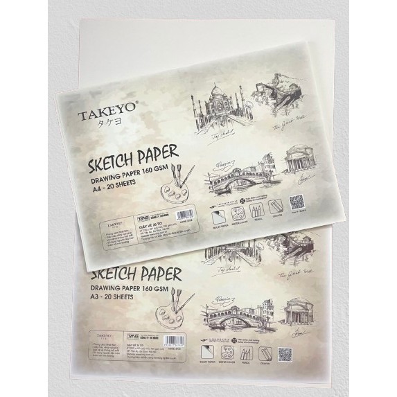 Giấy vẽ chì Takeyo 160gsm tập 20 tờ A3/A4