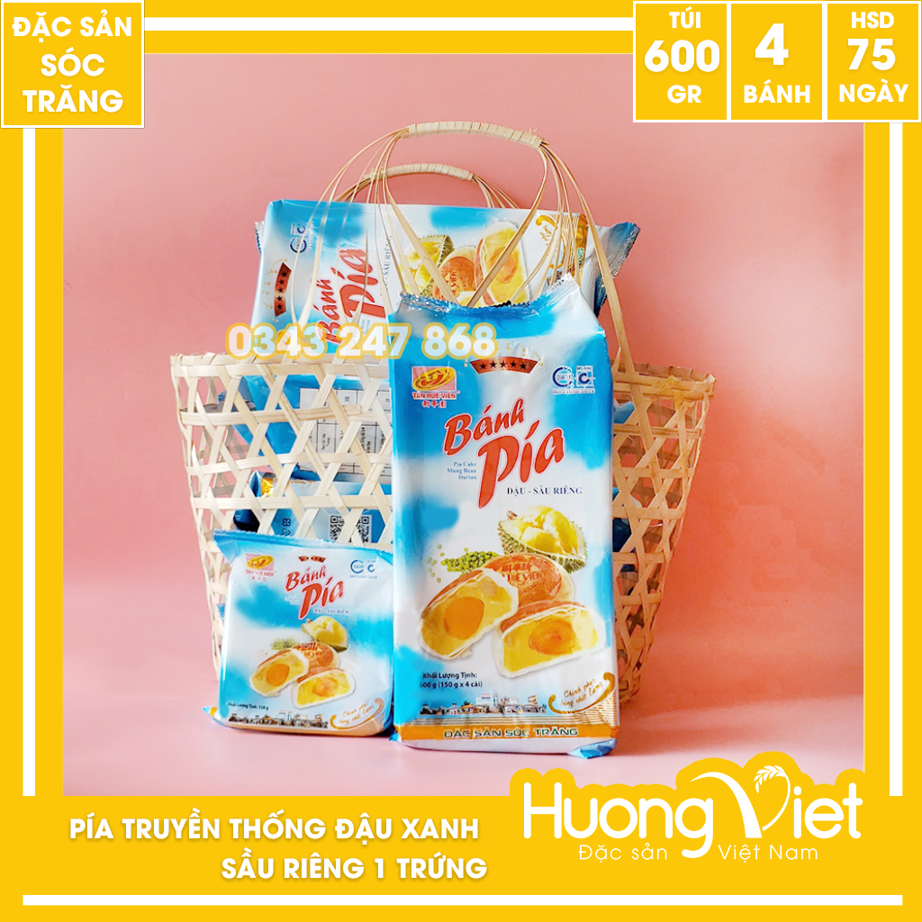 [HCM]Bánh pía đậu xanh sầu riêng 1 trứng Tân Huê Viên 600g bánh pía Sóc Trăng