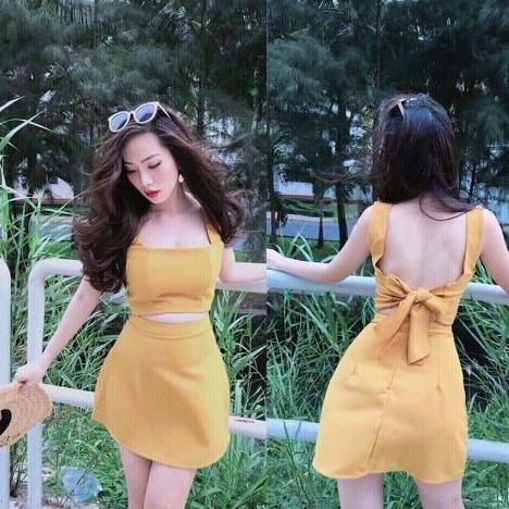 Set áo 2 dây cột lưng kèm chân váy