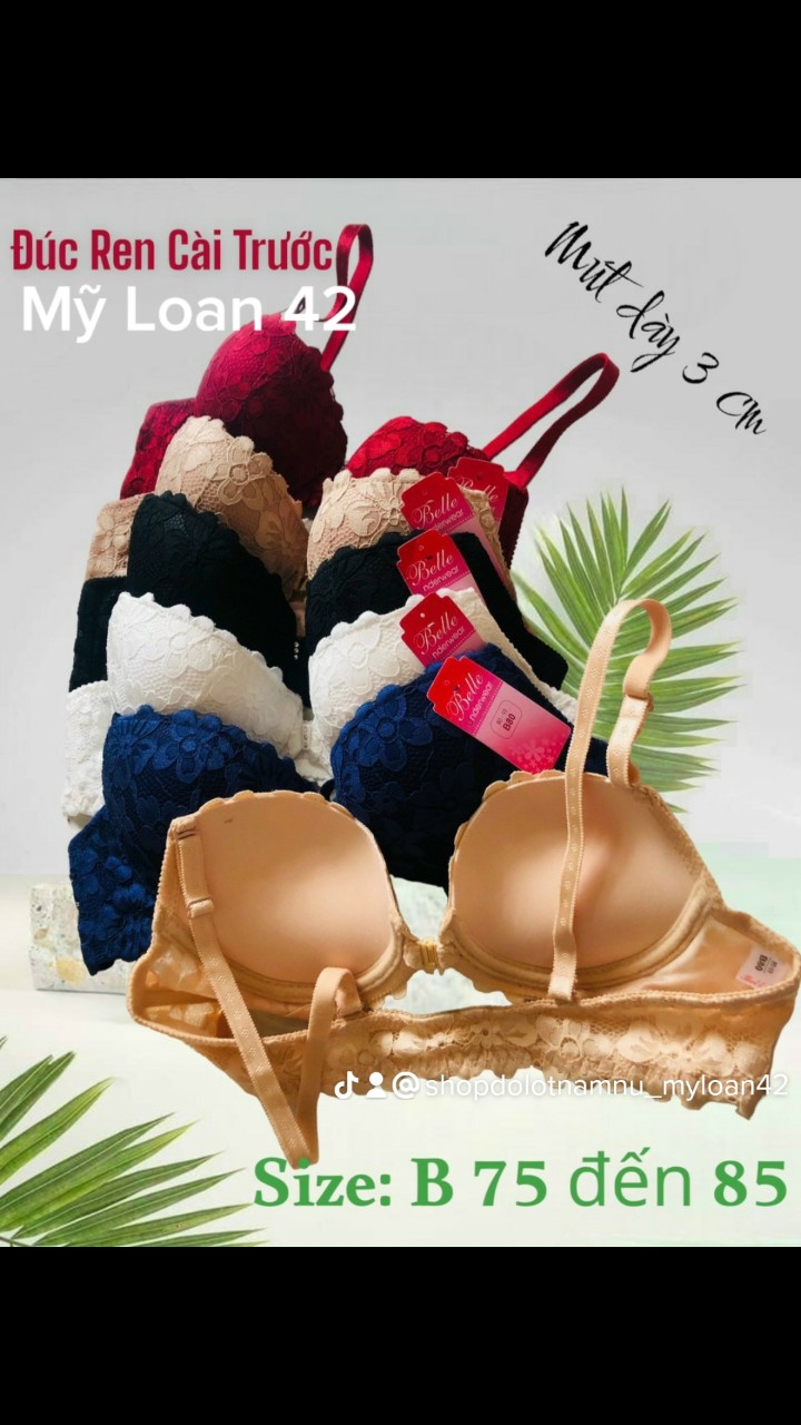 Áo ngực nữ cài trước mút đúc đệm dày 3cm, ren hoa mai cao cấp - My loan 42