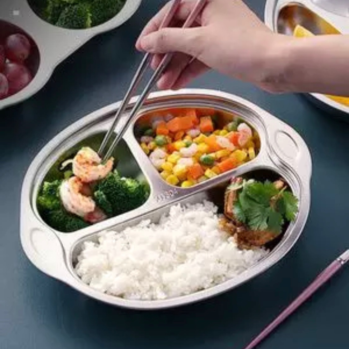 Khay cơm,khay ăn dặm cho bé hình bầu inox 304 cao cấp 100%