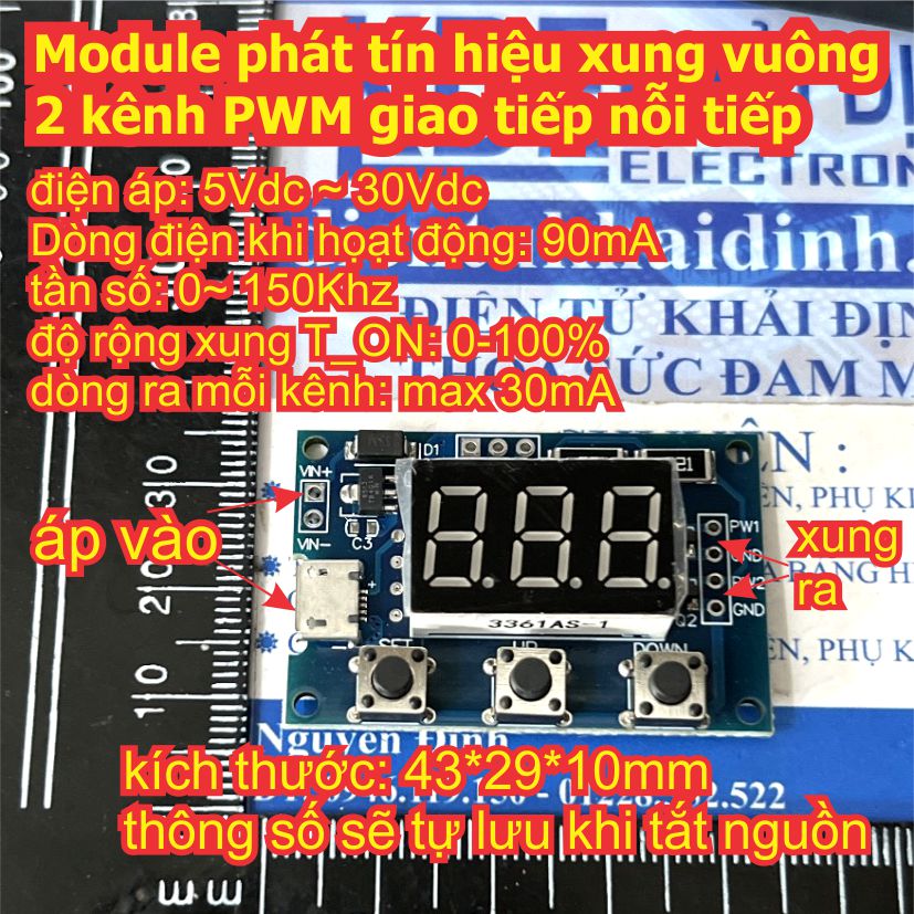 Module phát tín hiệu xung vuông 2 kênh PWM giao tiếp nối tiếp led 7 đoạn thuận tiện sử dụng kde9193
