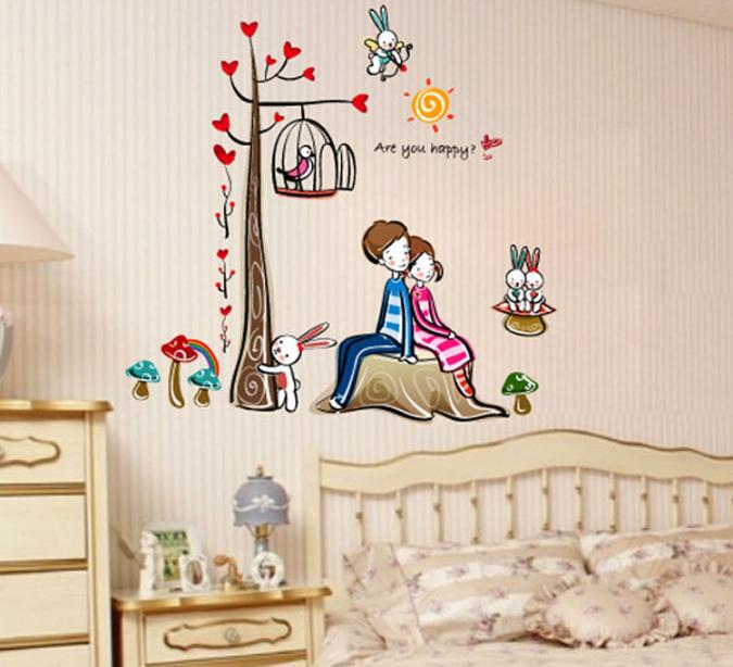 Decal trang trí Đôi tình nhân tựa lưng nhau