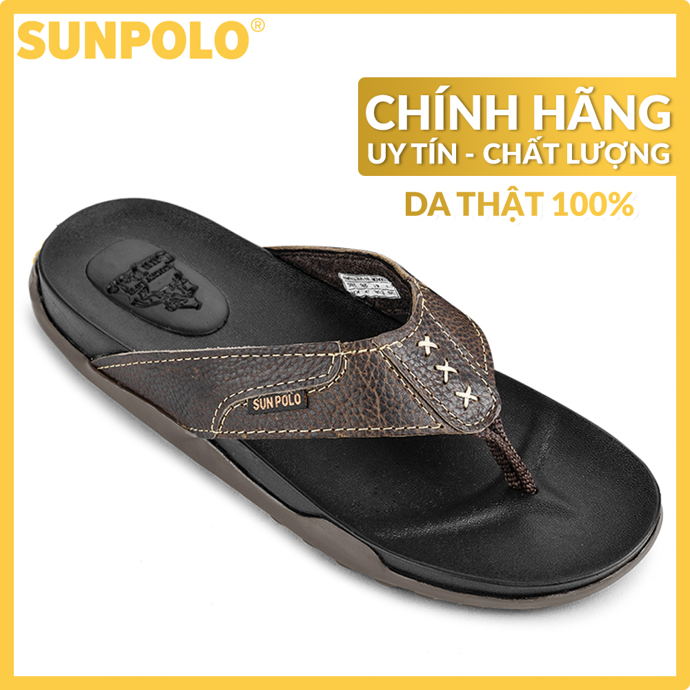 Dép kẹp nam da bò Dép xỏ ngón SUNPOLO KEP015 (Nâu bò)