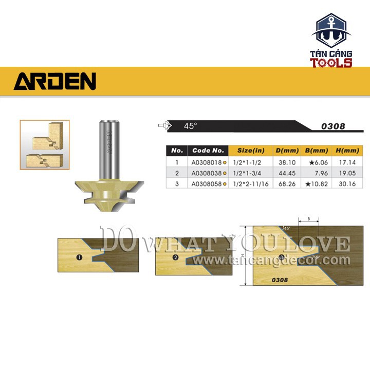 Mũi Router Ghép Góc 90 Độ Arden Cốt 12.7 mm
