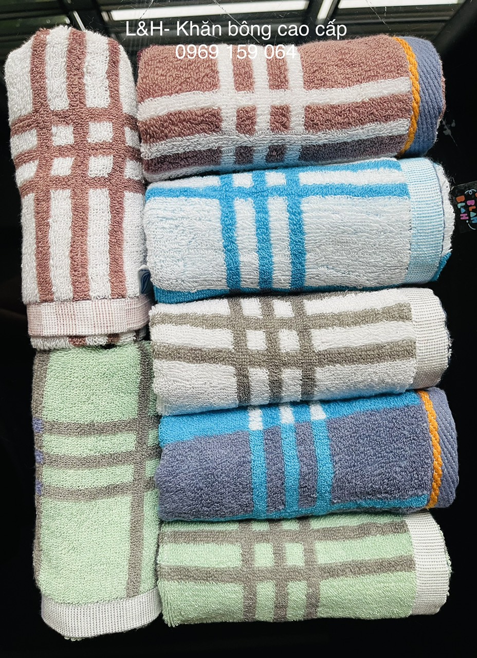 Khăn mặt cotton kẻ đổi ô Tân Thịnh, KT 30x50cm