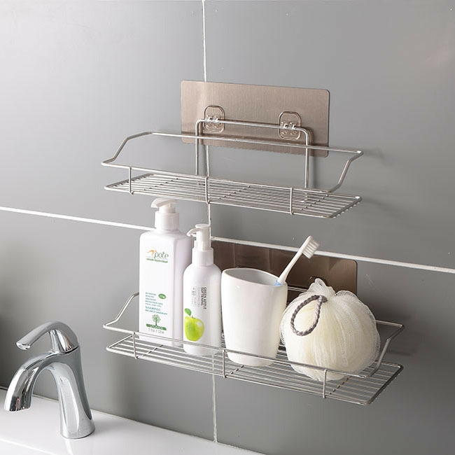Kệ Góc Nhà Tắm INOX 201 sáng bóng không rỉ sét lắp đặt dán tường siêu chắc, Giá để đồ nhà tắm dính tường