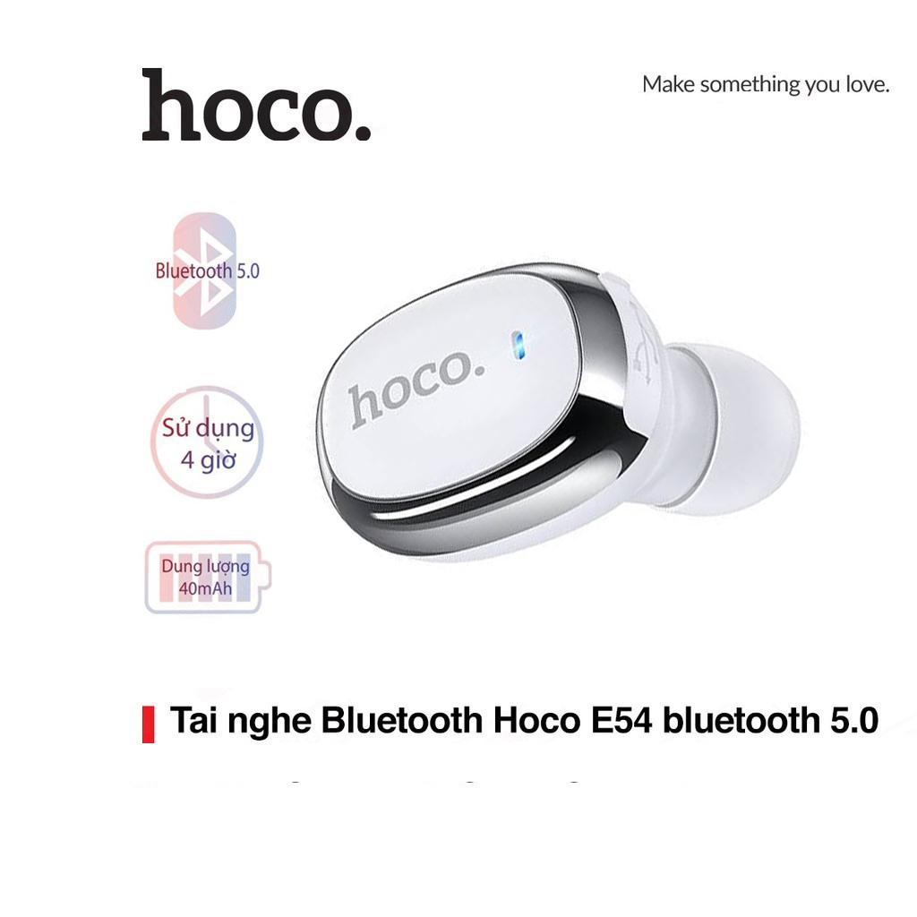 Tai nghe mini 1 bên Hoco E54 pin 40mAh, 4 giờ nghe gọi Bluetooth 5.0 chất liệu cao cấp