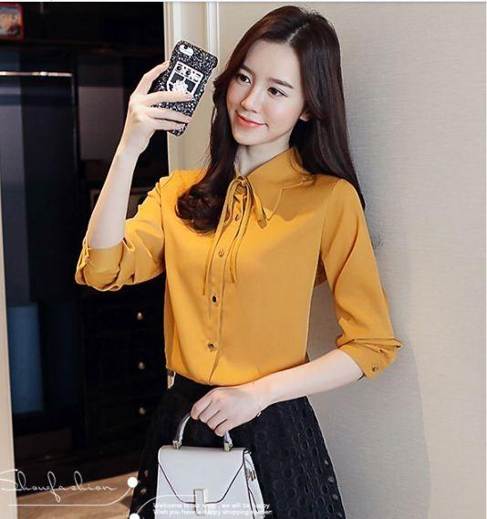 Áo sơ mi công sở tay dài cổ kiểu cánh bướm