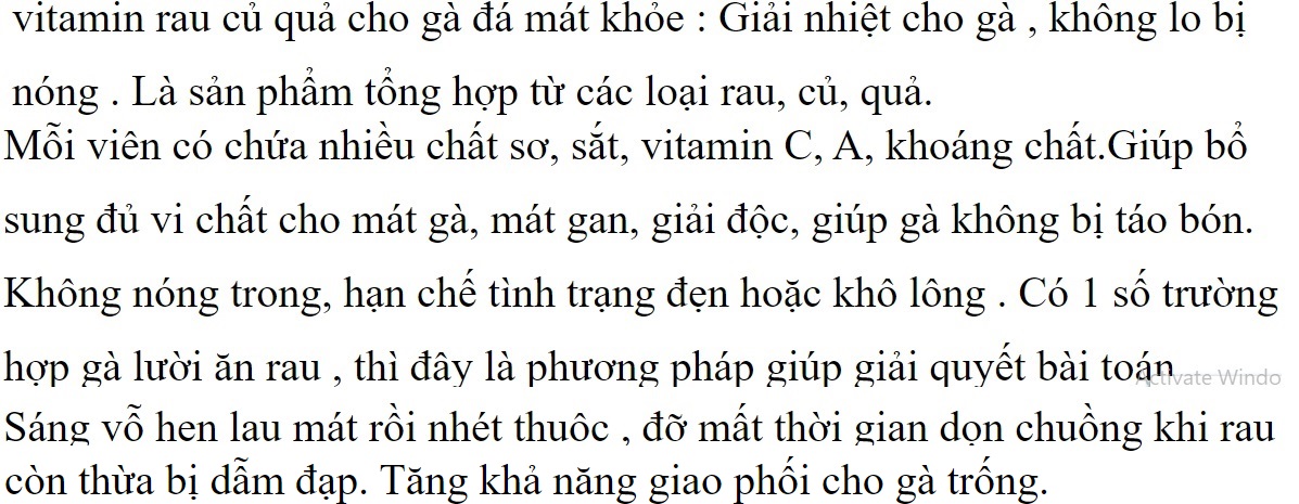 Vitamin rau củ quả cho gà đá mát khỏe [ShopGaVip]