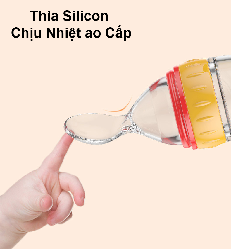 Bình Thìa Ăn Dặm Silicon An Toàn Cho Bé Có Vạch Chia ML