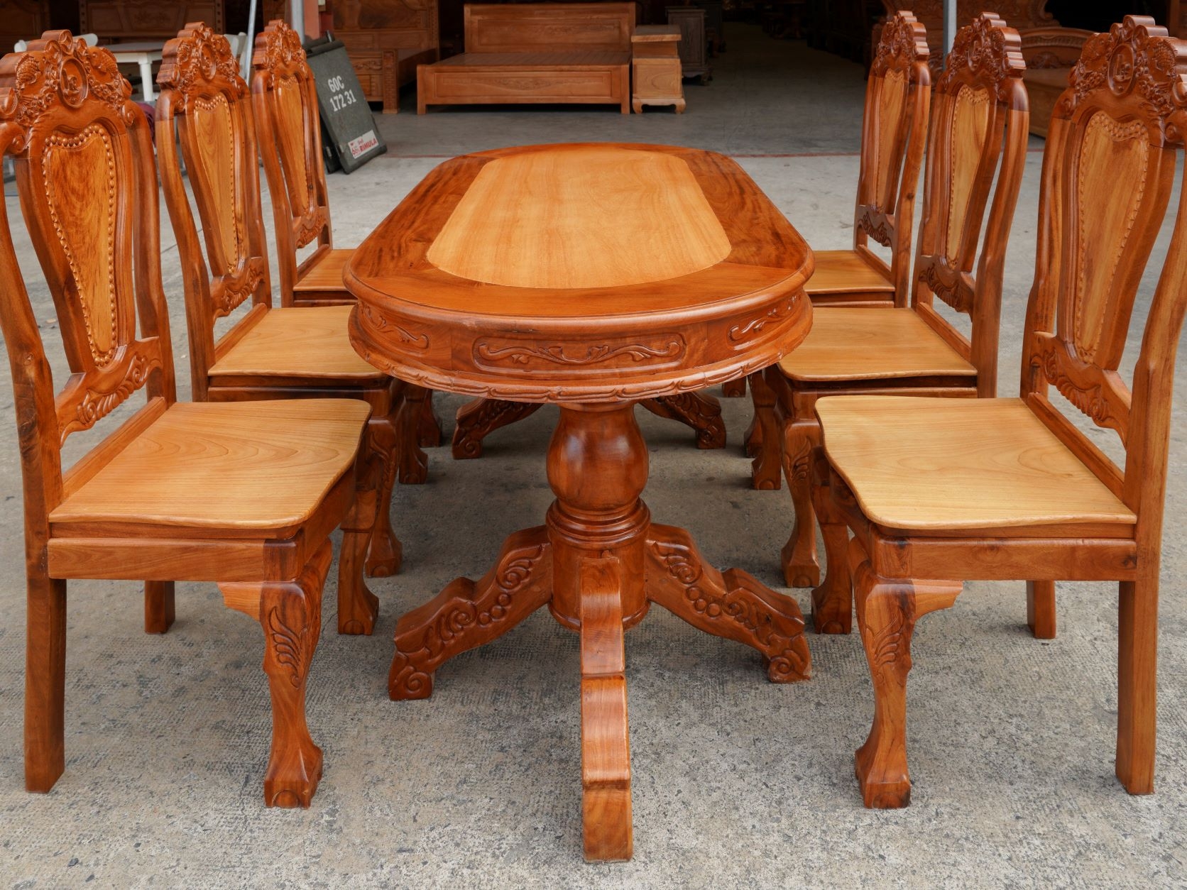 [Trả góp 0%] Bàn ăn căm xe mặt gõ hình oval , BỘ bàn ăn 6 ghế , bộ bàn ăn gỗ cao cấp