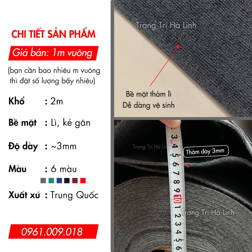 Thảm nỉ cuộn trải lót nền, thảm trải sàn nhà, phòng ngủ, phòng khách nhiều màu đẹp giá rẻ dày 3mm - Trang Trí Hà Linh