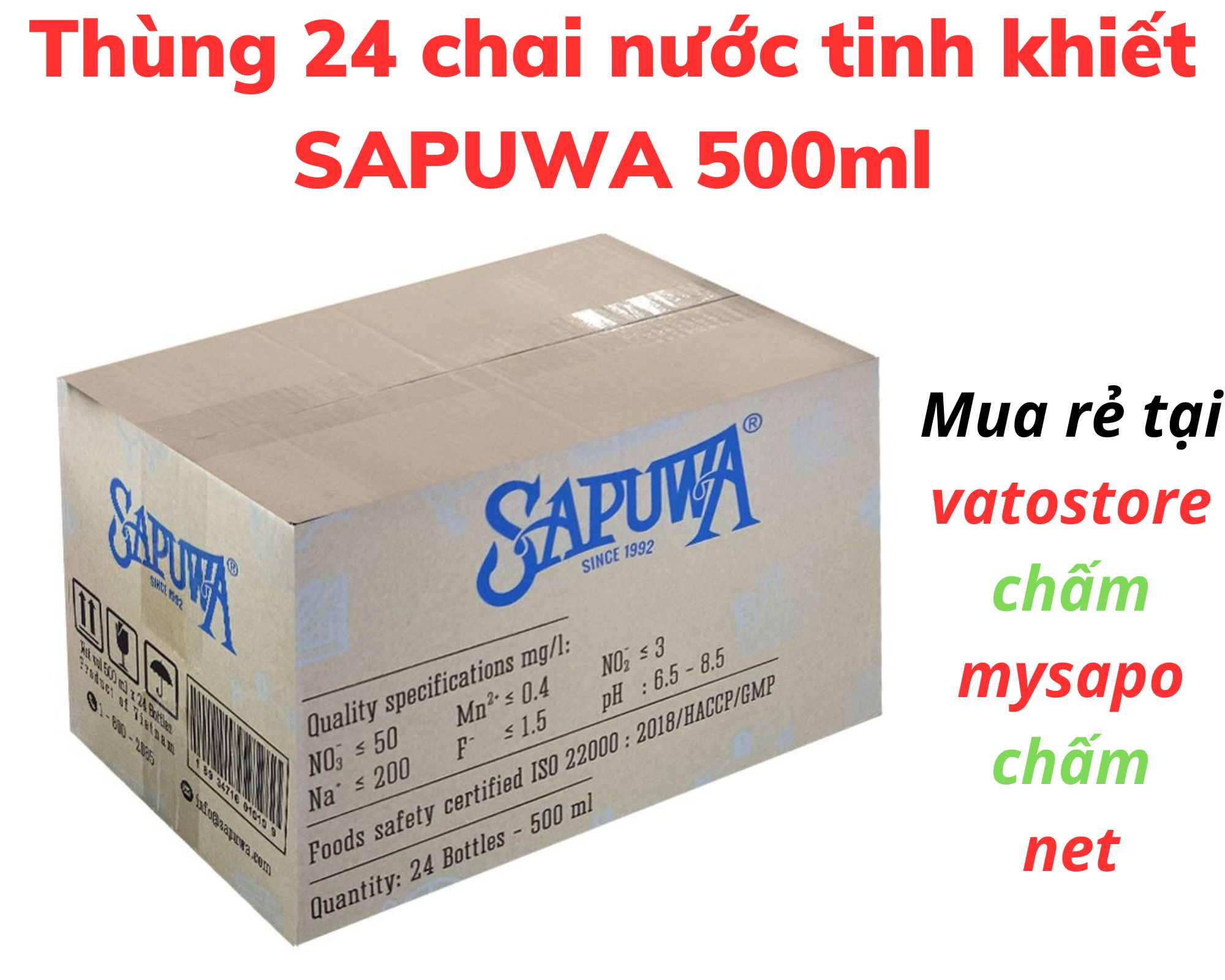 Thùng 24 chai nước tinh khiết SAPUWA 500ml Lốc 6 chai nước tinh khiết