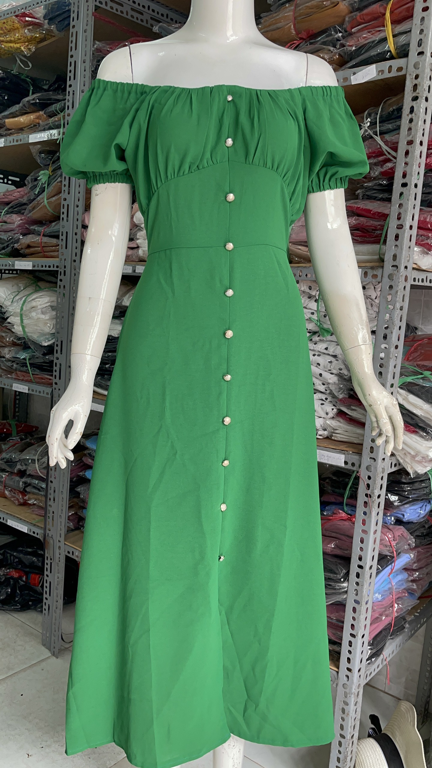 ĐẦM MAXY CỔ VUÔNG TAY PHỒNG SAN CHẢNH
