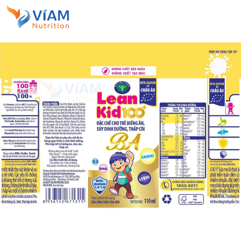 Sữa bột pha sẵn Lean Kid 100 BA 110ml & 180ml