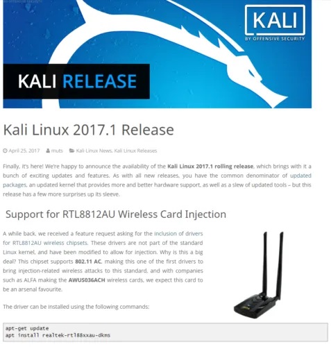 ALFA AWUS036AC RT8812AU BT5 Kali Linux MAC Win10 Thu wifi